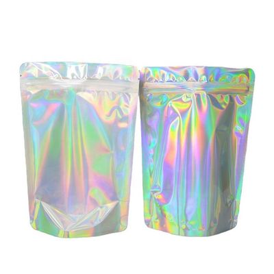 주문 다시 닫을 수 있는 홀로그래픽 서 있는 봉지 마이러 포장 가방 친환경 online manufacture