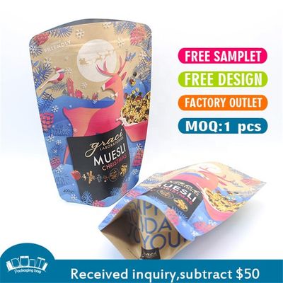 CMYK 인쇄 70g 크래프트 종이 라미네이트 가방 칩 상단 재봉식 스탠드업 포스